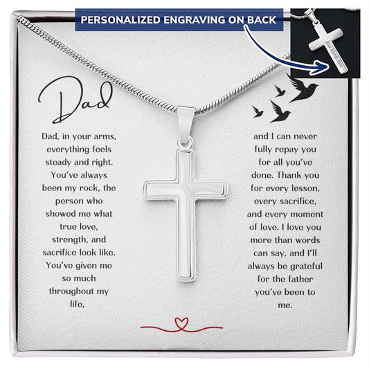 For Dad Engraved Stainless Steel Cross Necklace