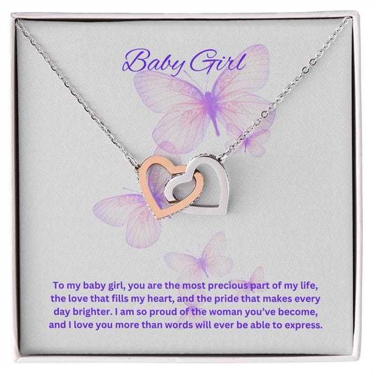 For My Baby Girl Interlocking Hearts Necklace (Yellow & White Gold Variants)