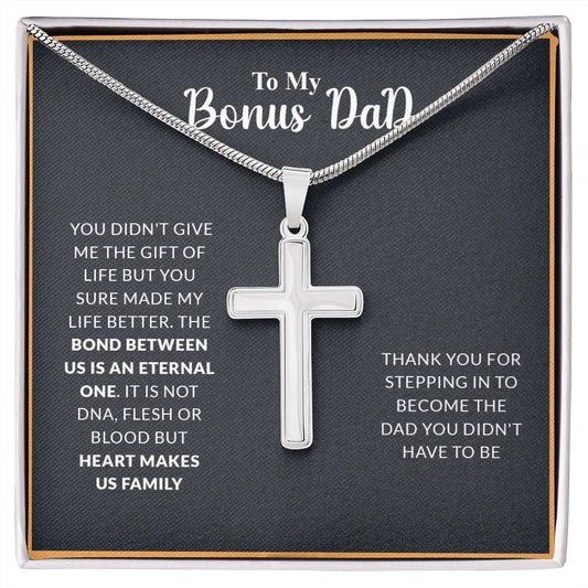 To My Bonus Dad | Thank You - Stainless Steel Cross Necklace